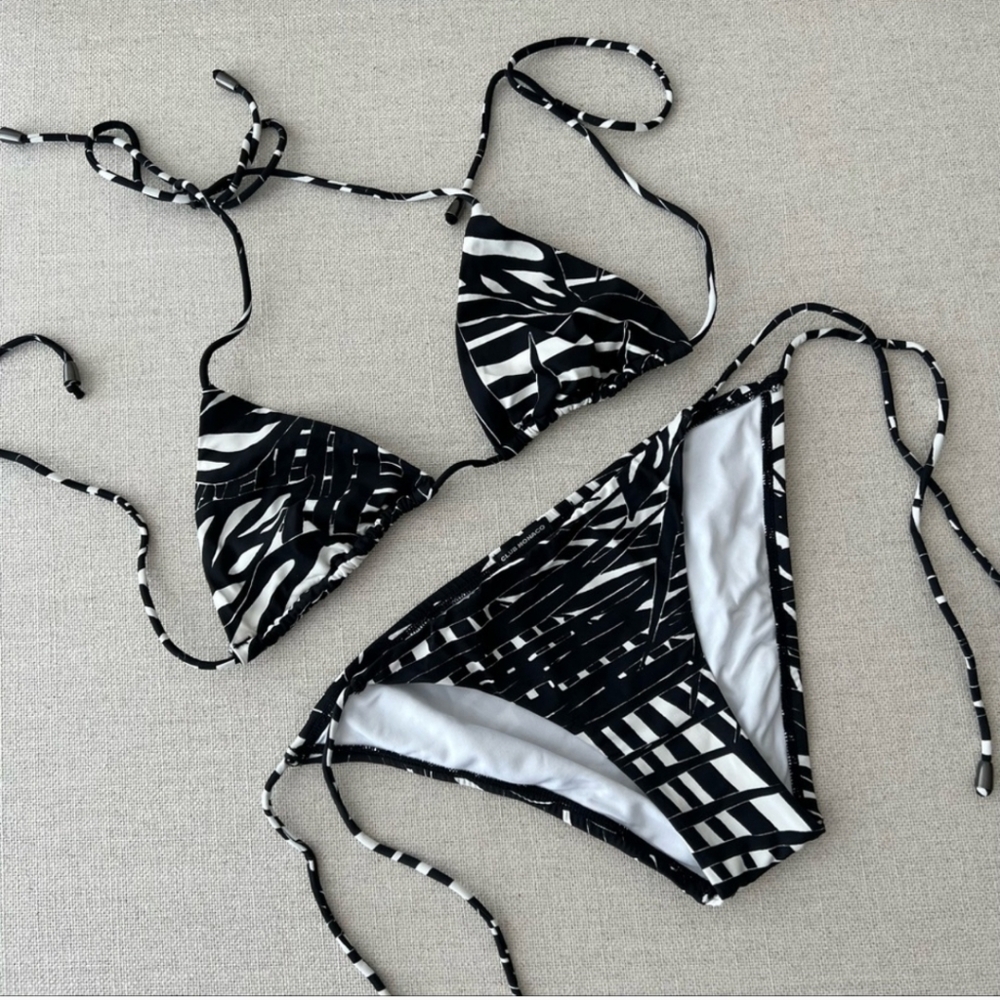 Club Monaco Black and White Zebra Triangle Bikini